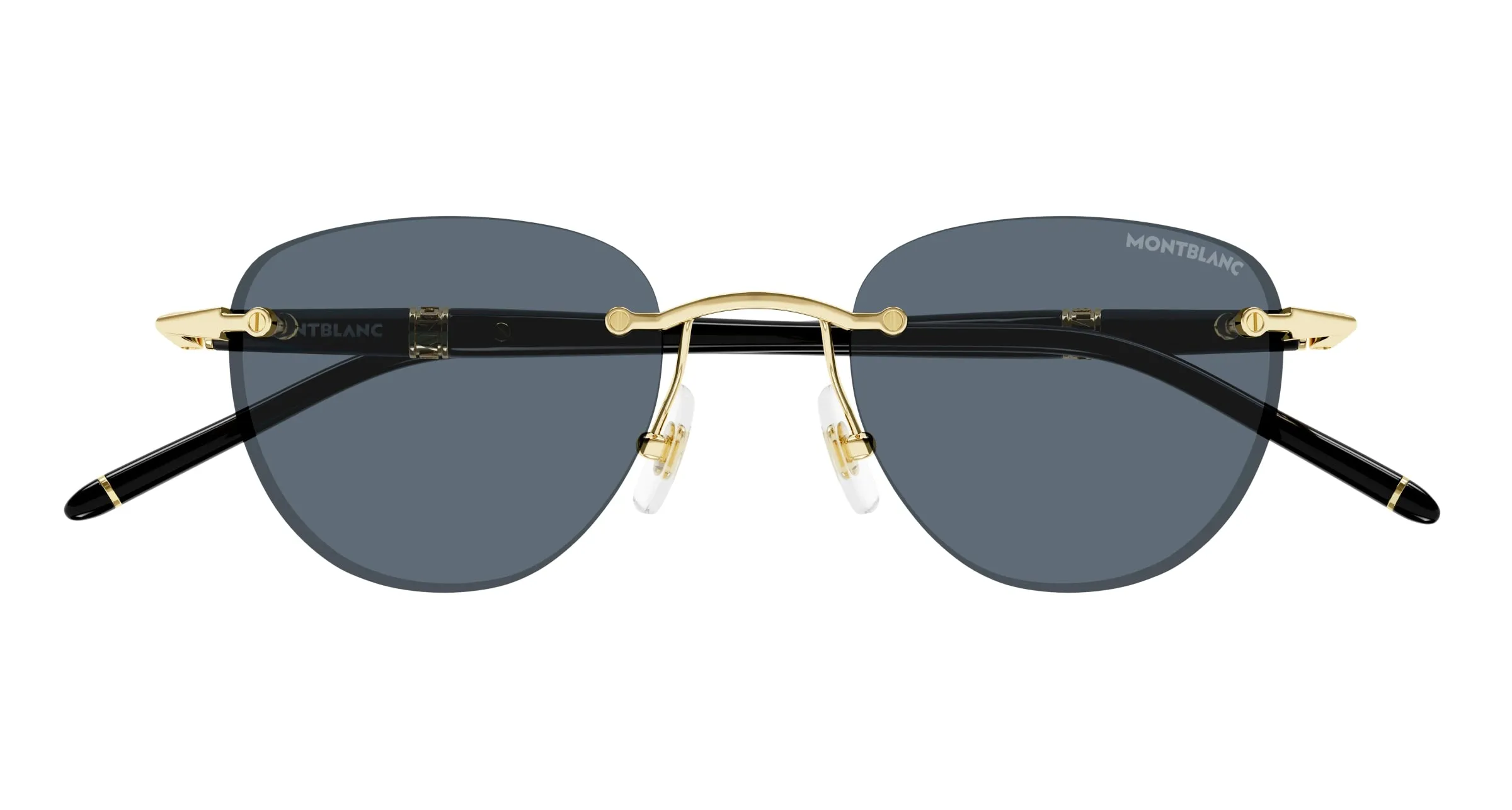 Montblanc MB0412S 001 Occhiali da sole Metallo Oro Grigio Rotonda - immagine 2