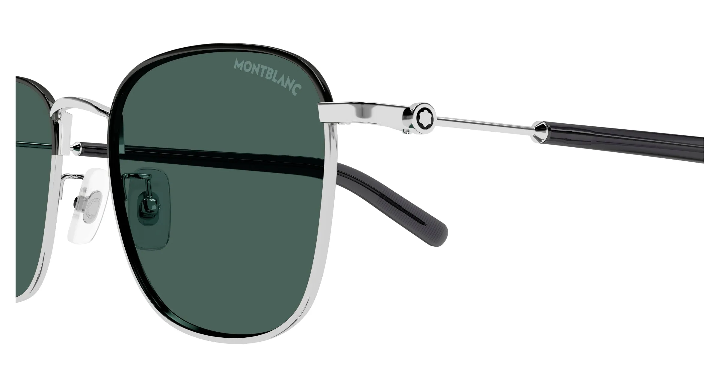 Montblanc MB0392SA 003 Occhiali da sole Metallo Argento Verde Squadrata - immagine 2