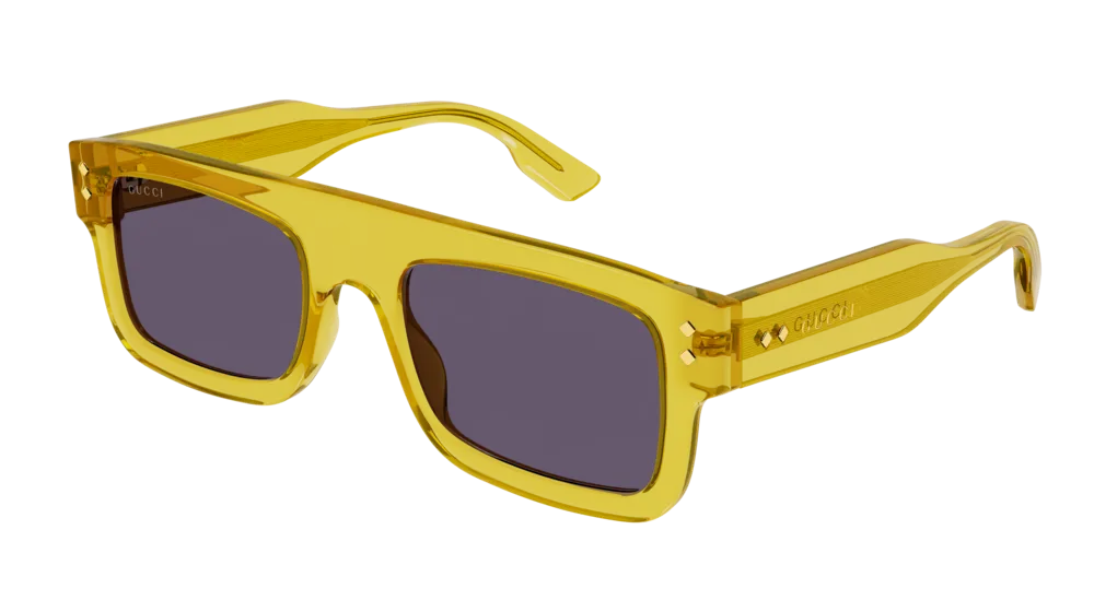 Gucci Uomo GG1085S 003 Occhiali da sole Acetato Giallo Grigio Squadrata - immagine 1