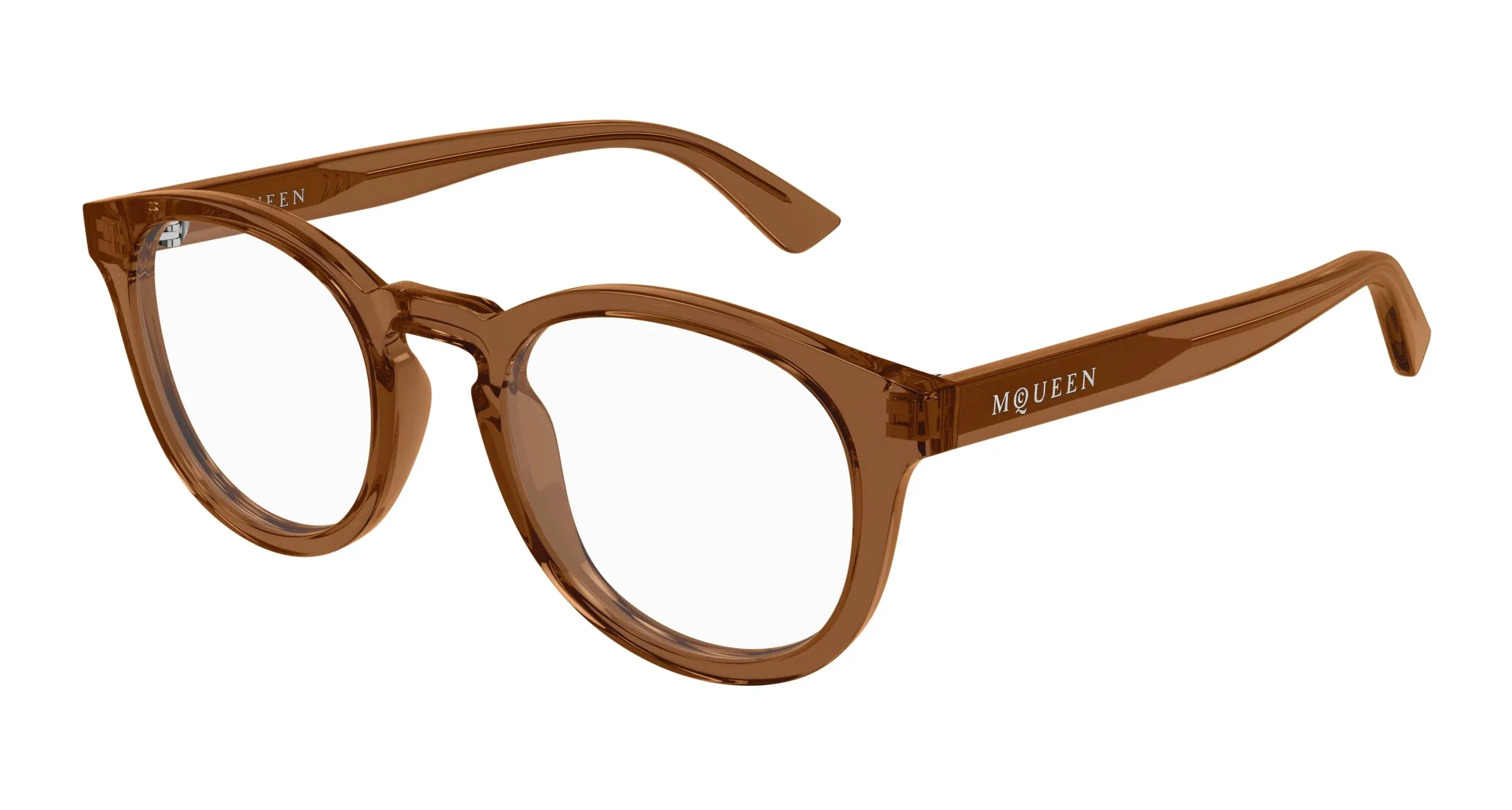 Alexander McQueen AM0514O 004 Montature da vista Acetato Marrone Trasparente Rotonda - immagine 1
