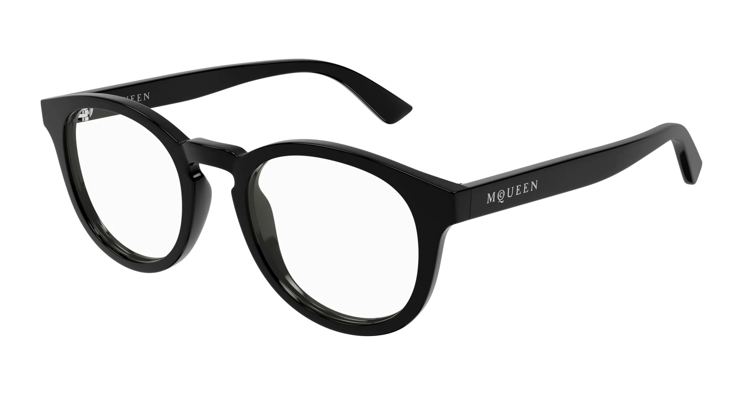 Alexander McQueen AM0514O 001 Montature da vista Acetato Nero Trasparente Rotonda - immagine 1