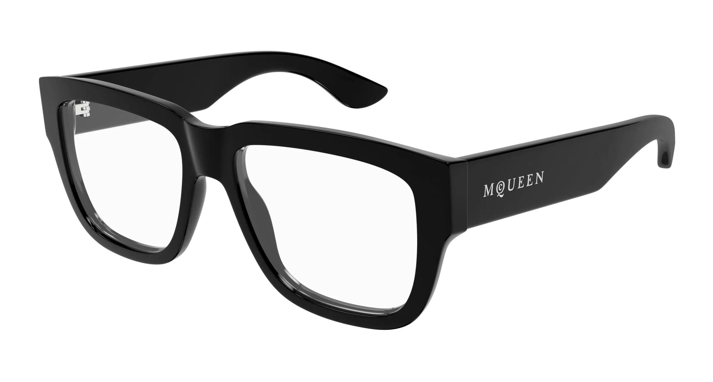 Alexander McQueen AM0510O 001 Montature da vista Acetato Nero Trasparente Squadrata - immagine 1