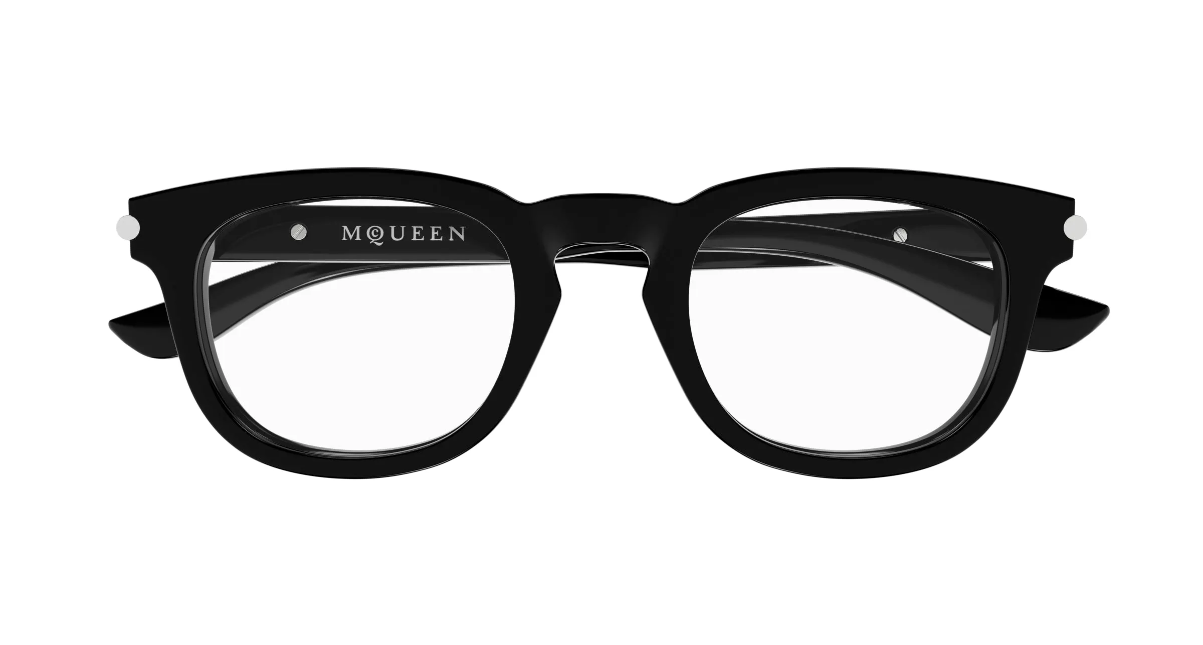 Alexander McQueen AM0498O 001 Montature da vista Acetato Nero Trasparente Rotonda - immagine 2
