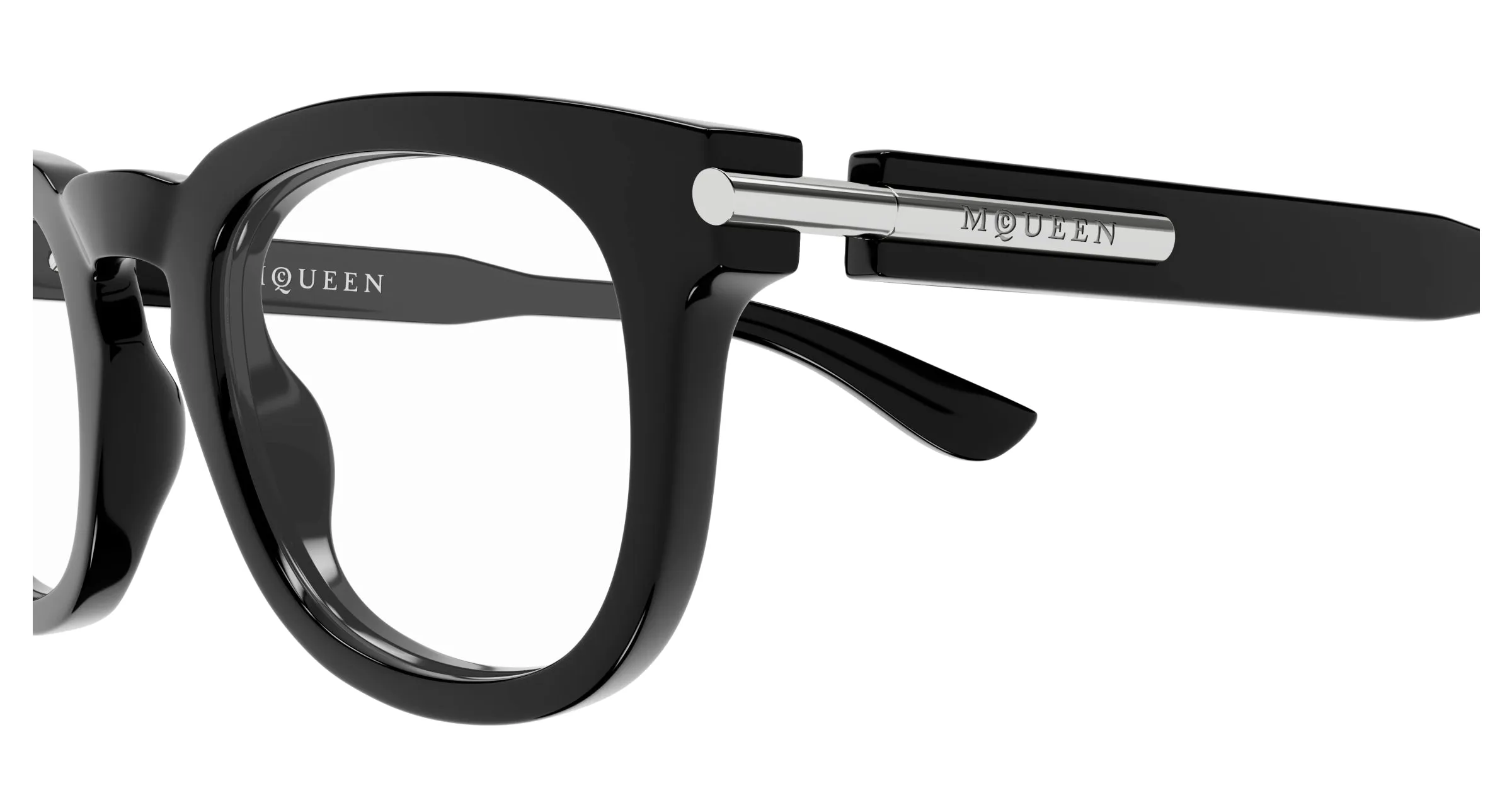 Alexander McQueen AM0498O 001 Montature da vista Acetato Nero Trasparente Rotonda - immagine 3
