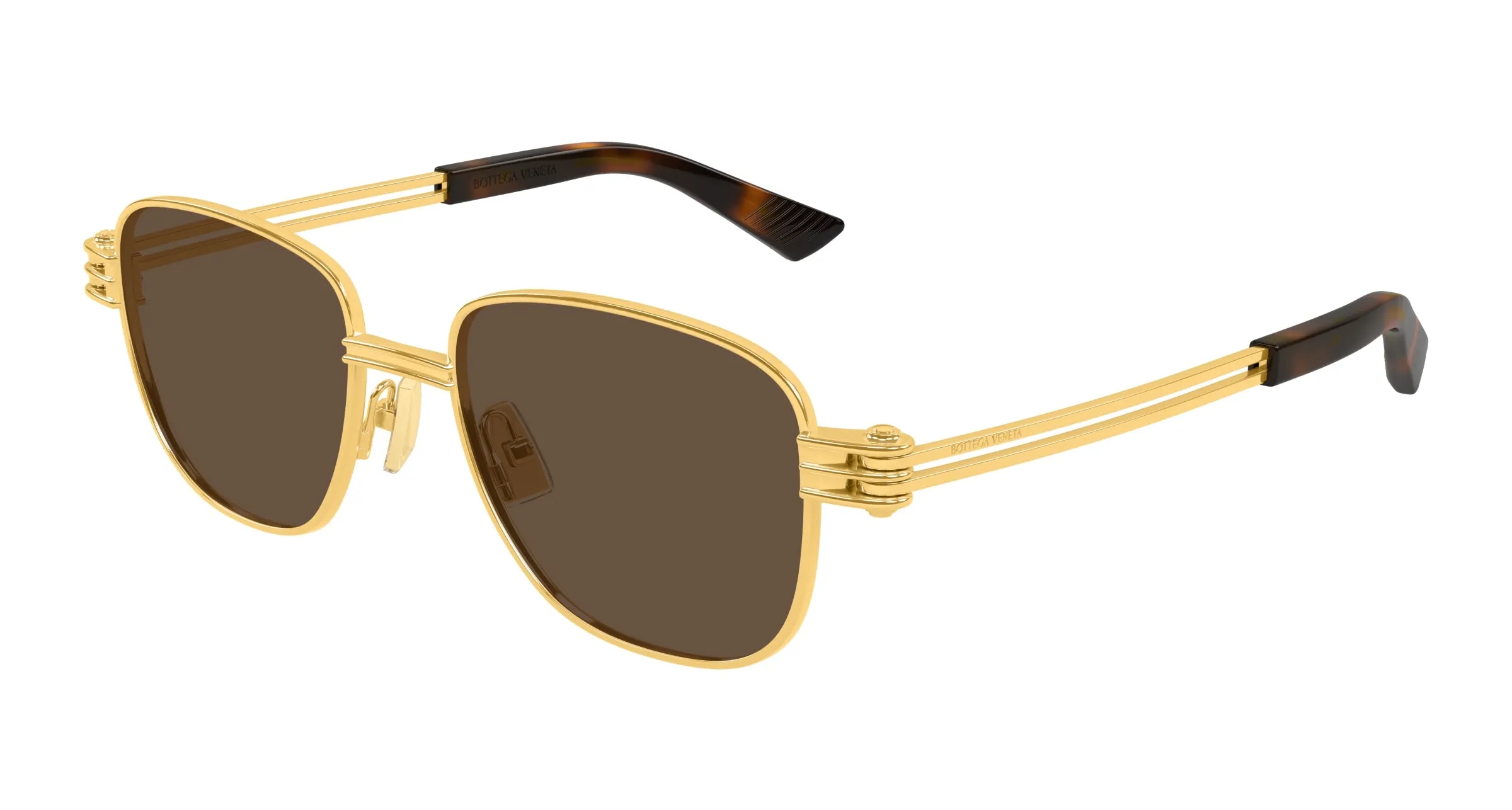 Bottega Veneta BV1380S 003 Occhiali da sole Metallo Oro Marrone Squadrata - immagine 1