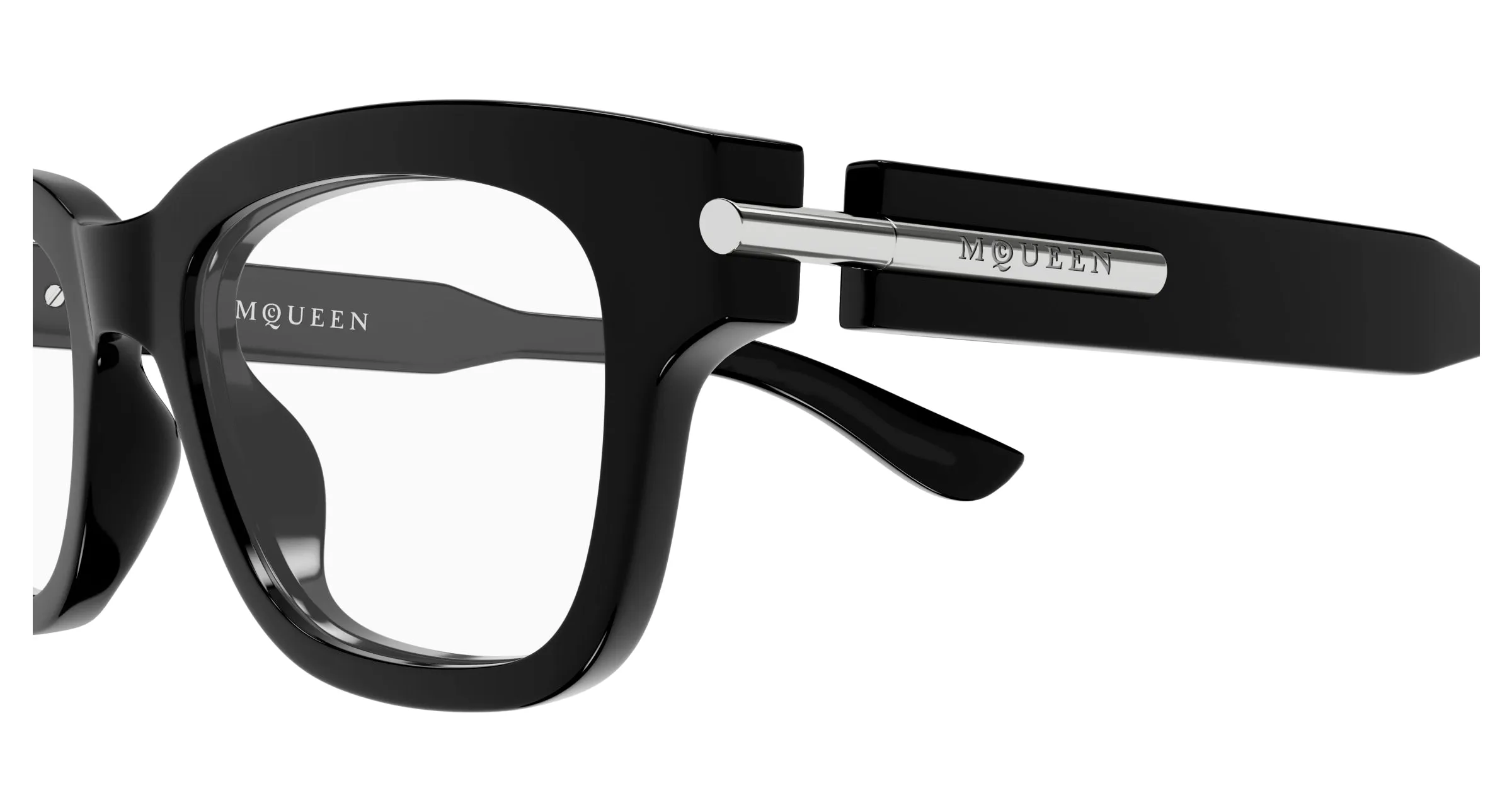 Alexander McQueen AM0497O 005 Montature da vista Acetato Nero Trasparente Squadrata - immagine 3