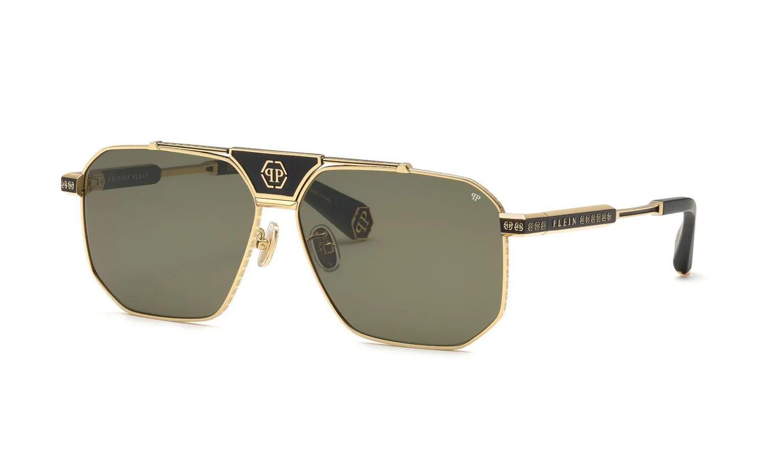 Philipp Plein SPP152V PLEIN LEGACY 302 Occhiali da sole Metallo Oro Verde Geometrica Normale - immagine 1