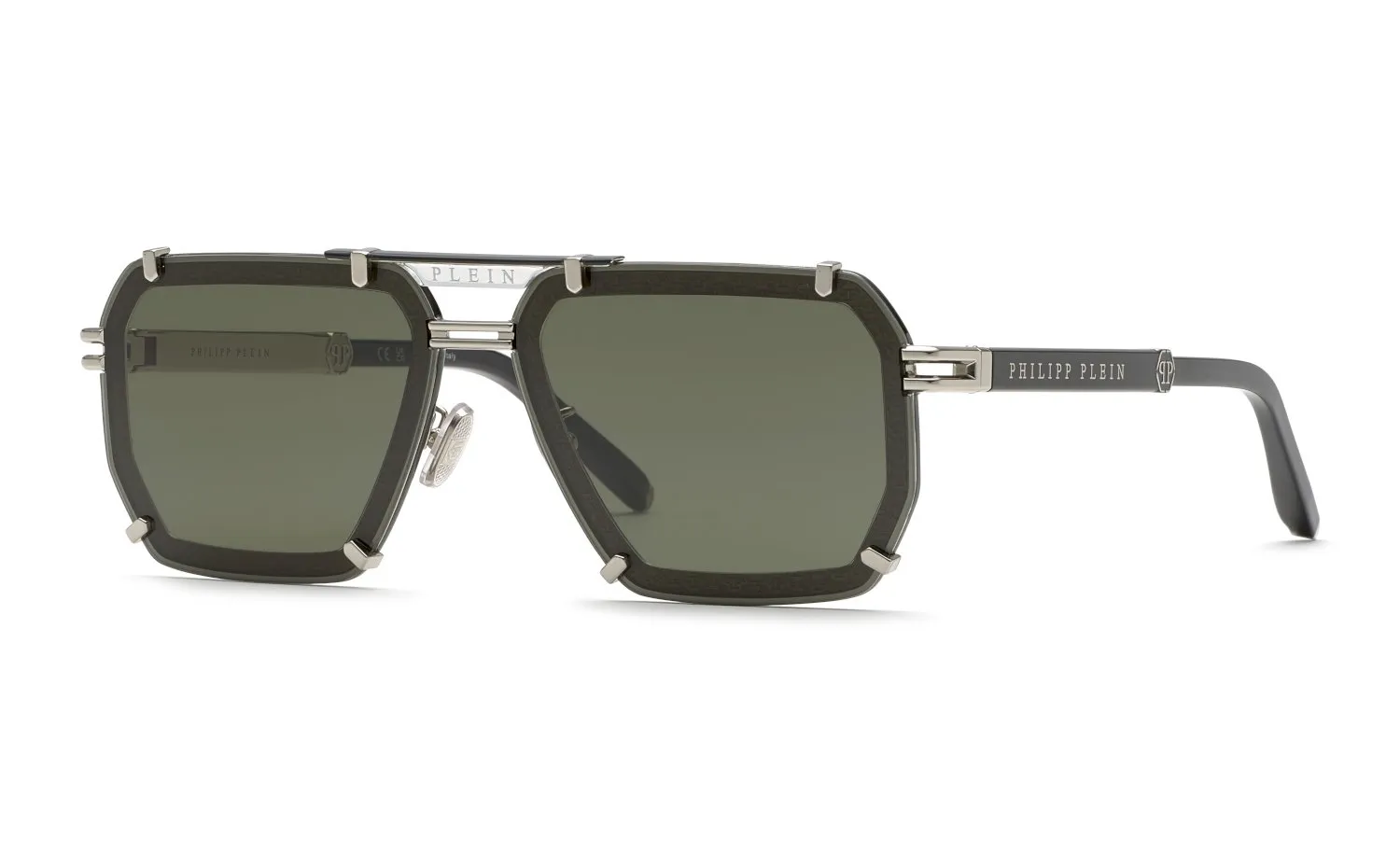 Philipp Plein SPP131 PLEIN LEGACY 583X Occhiali da sole Metallo Palladio Grigio Geometrica Antiriflesso - immagine 1