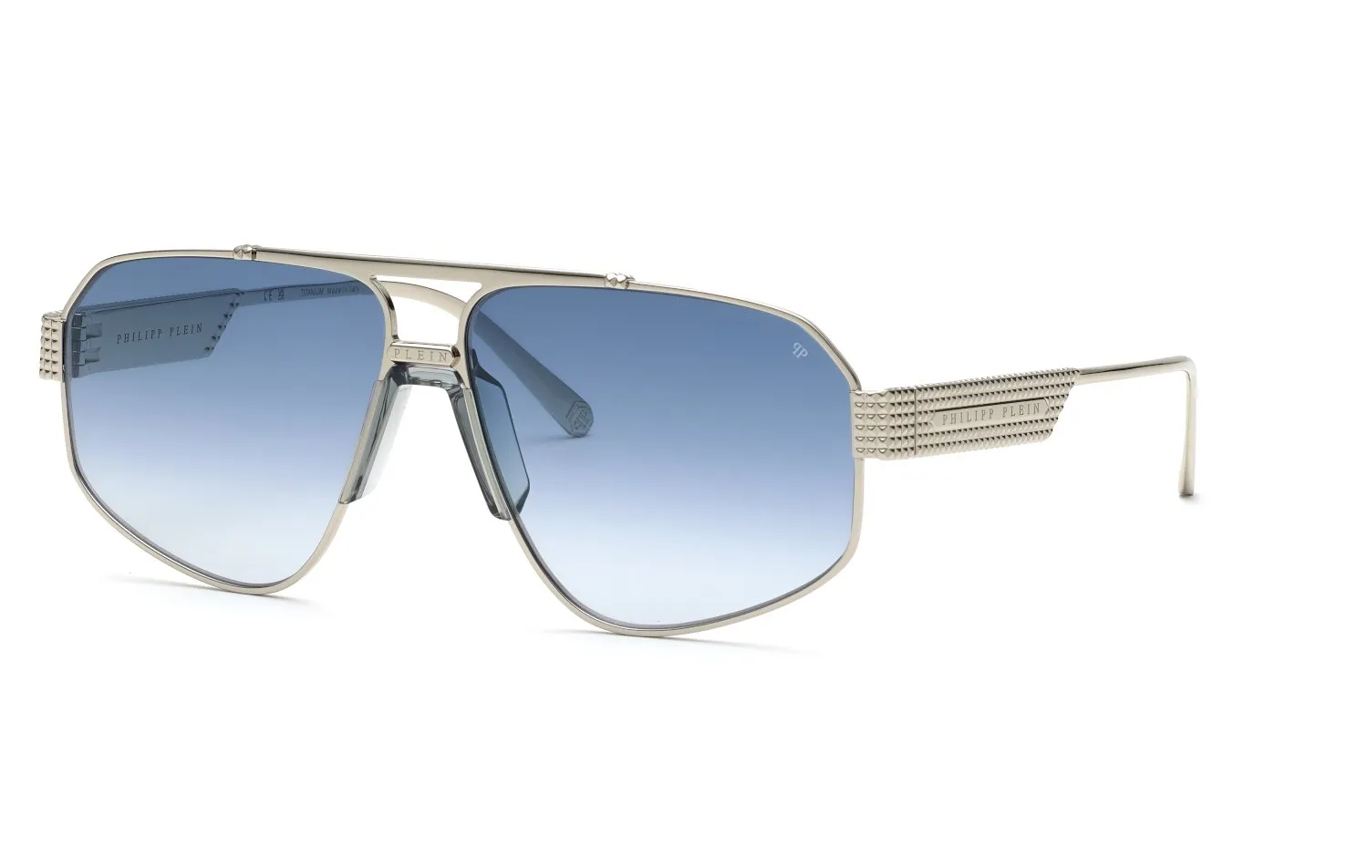 Philipp Plein SPP106M PLEIN ROCK SUPERHERO 579 Occhiali da sole Metallo Blu Geometrica Normale Sfumato - immagine 1