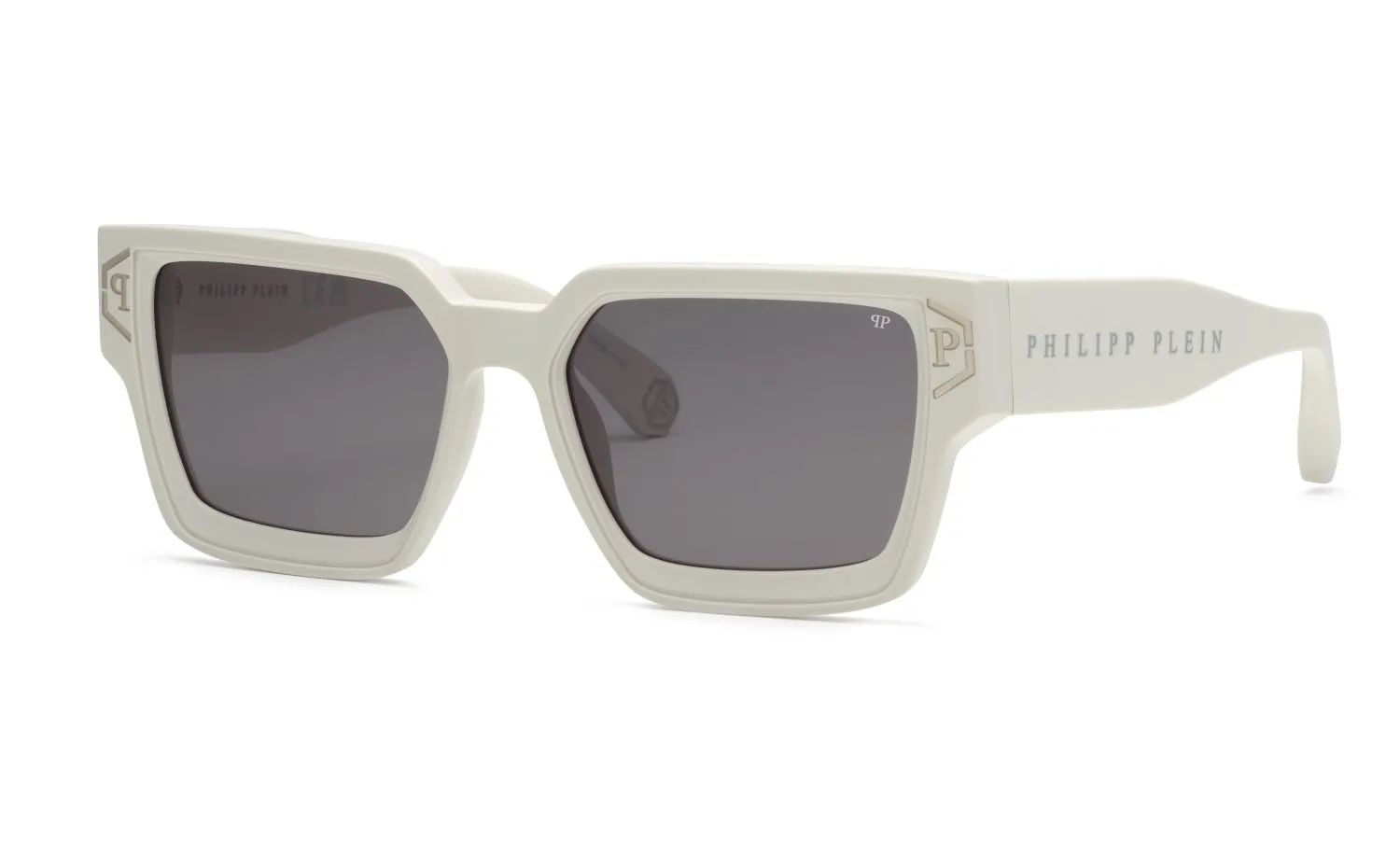 Philipp Plein SPP005V PLEIN BRAVE SHADE 06VC Occhiali da sole Acetato Bianco Fumo Squadrata Normale - immagine 1