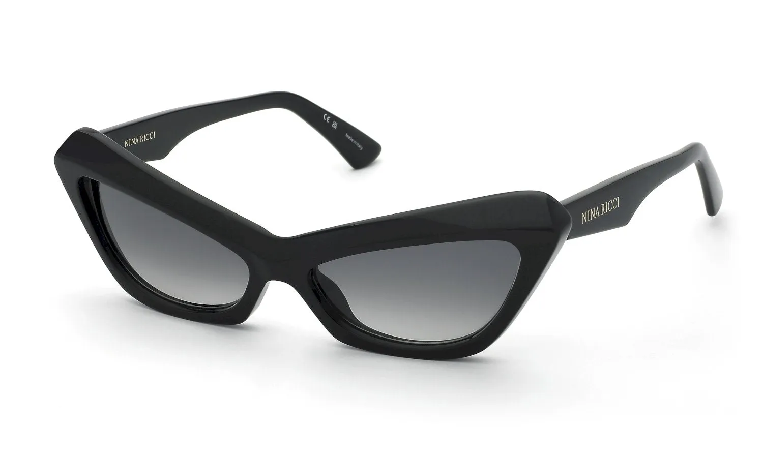 Nina Ricci SNR405 700 Occhiali da sole Acetato Nero Fumo Cat Eye Normale Sfumato - immagine 1