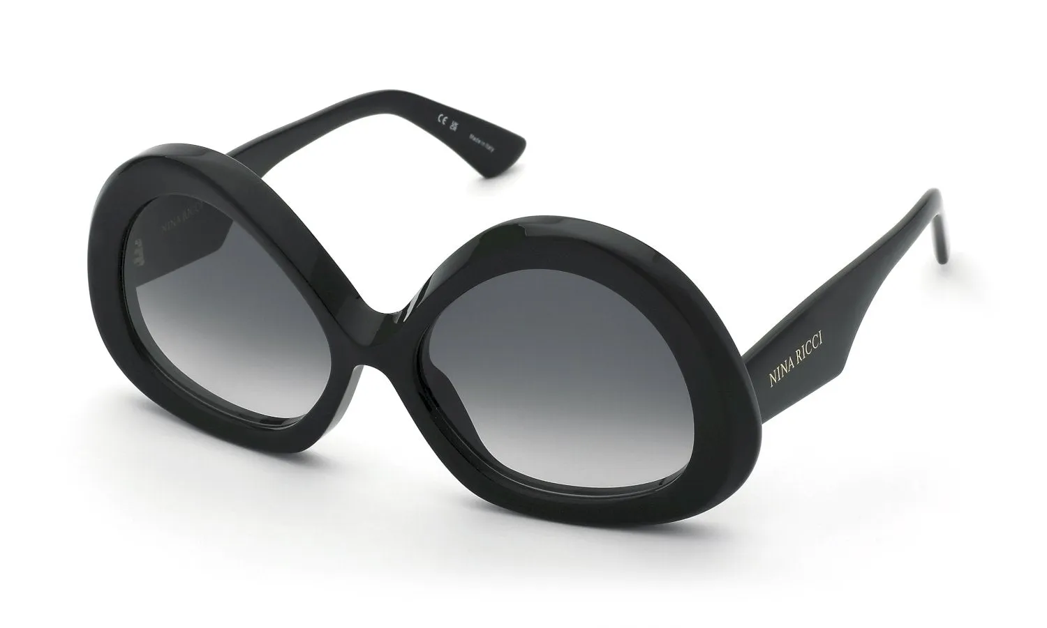 Nina Ricci SNR403 700 Occhiali da sole Acetato Nero Fumo Geometrica Normale Sfumato - immagine 1