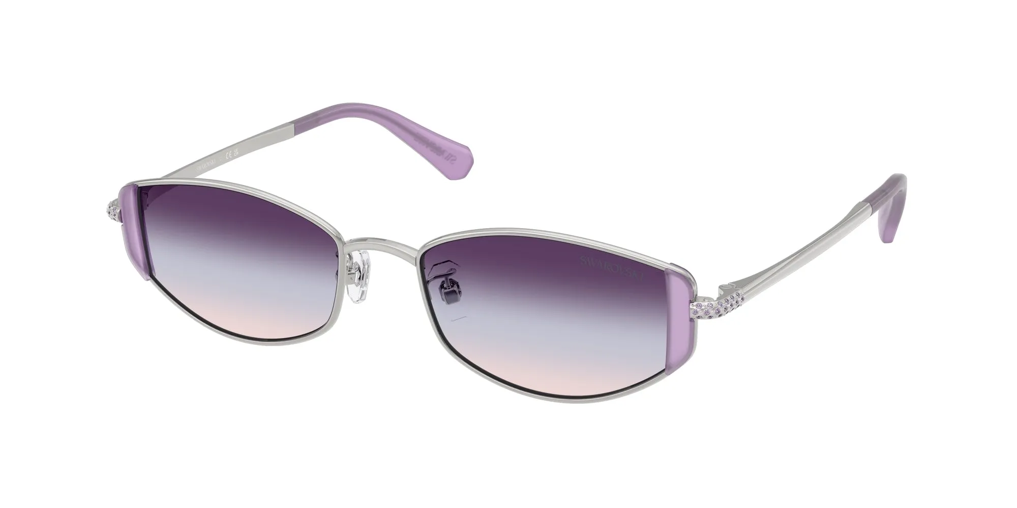 Swarovski SK7035D 4001U7 Occhiali da sole Metallo Argento Viola Rotonda Normale Sfumato - immagine 1