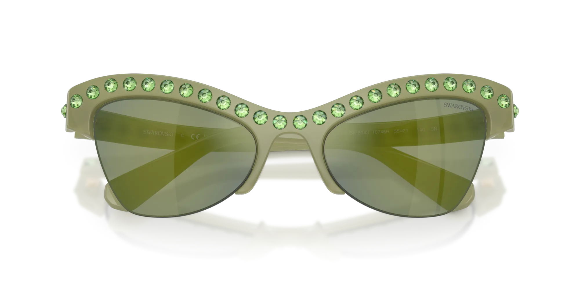 Swarovski SK6043 10746R Occhiali da sole Iniettato Verde Grigio Farfalla Specchiate - immagine 2