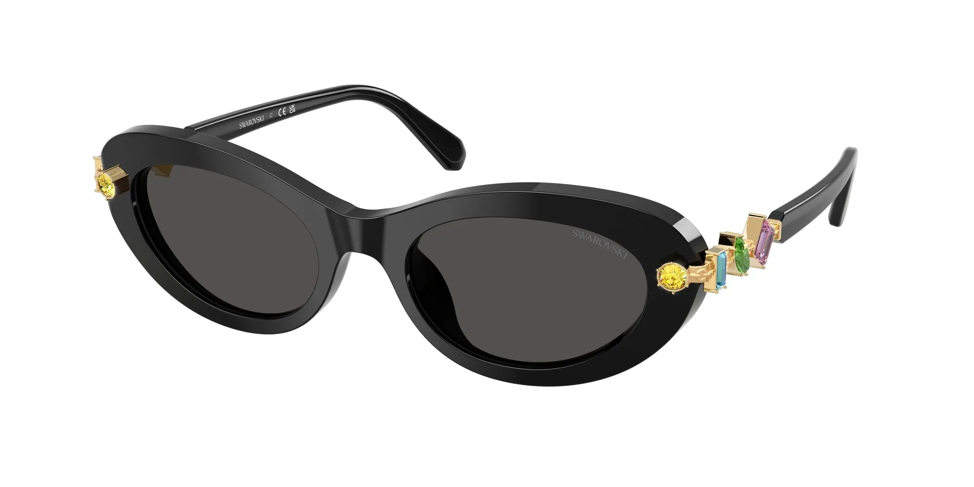 Swarovski SK6042 100187 Occhiali da sole Acetato Nero Grigio Rotonda Normale - immagine 1