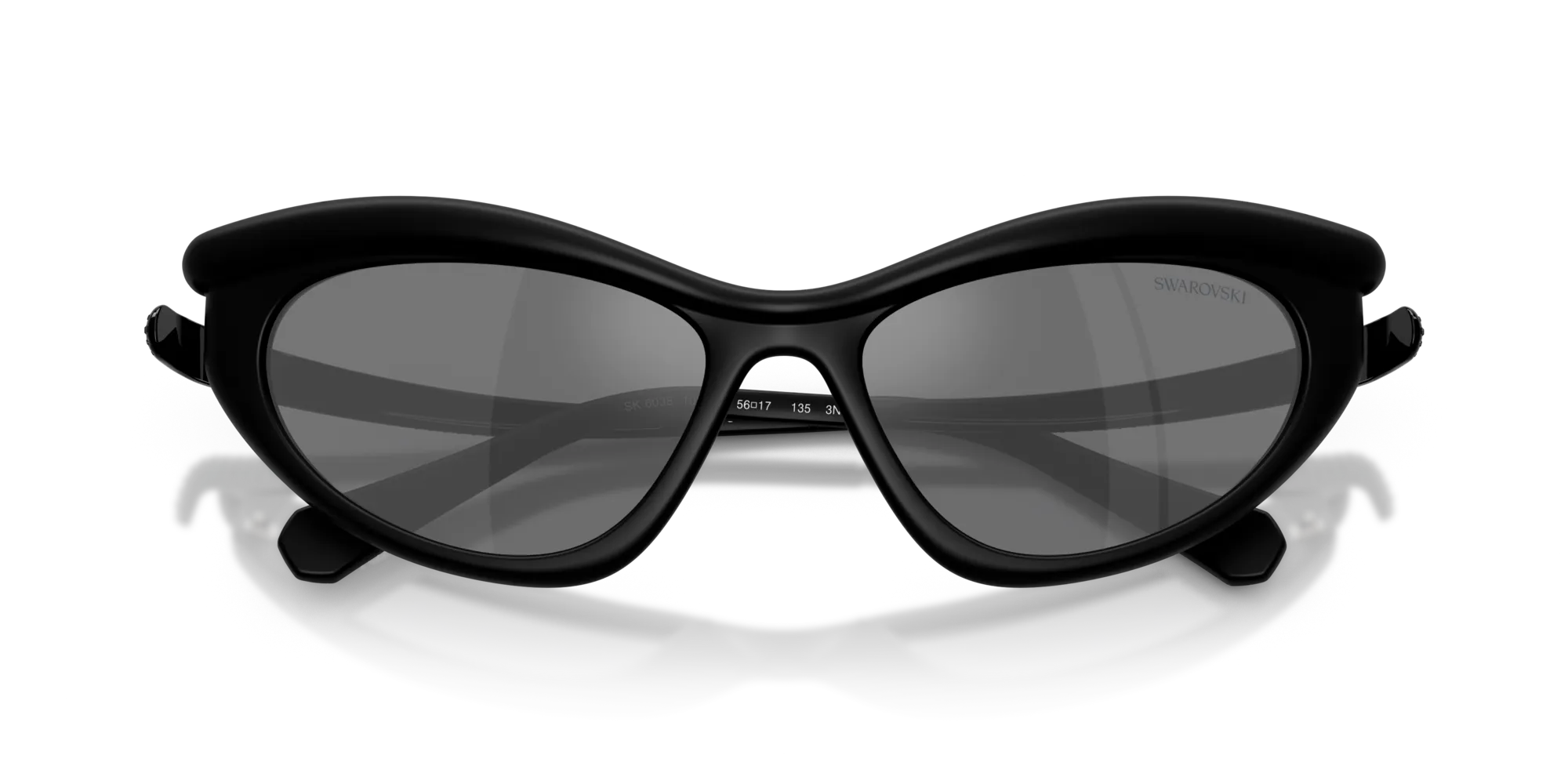 Swarovski SK6038 10396G Occhiali da sole Iniettato Nero Grigio Cat Eye Specchiate - immagine 2