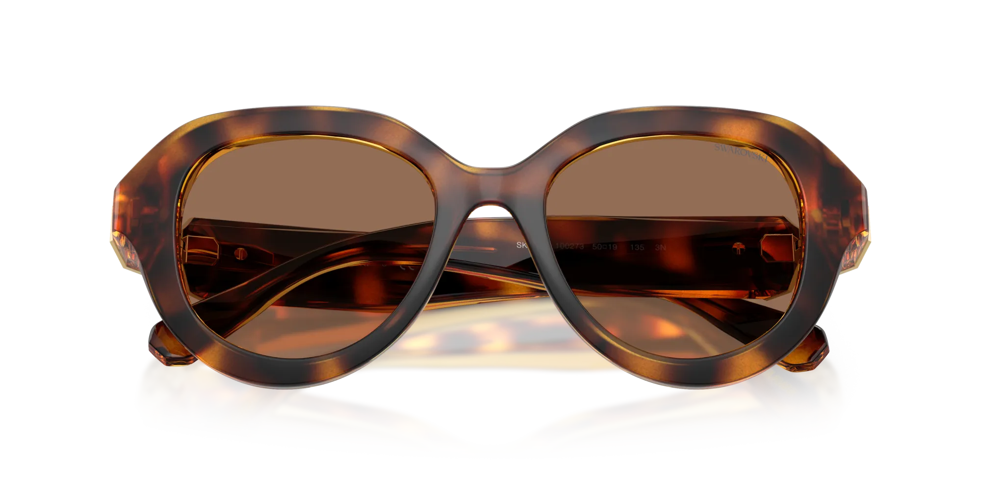 Swarovski SK6037 100273 Occhiali da sole Iniettato Tartaruga Marrone Rotonda Normale - immagine 2