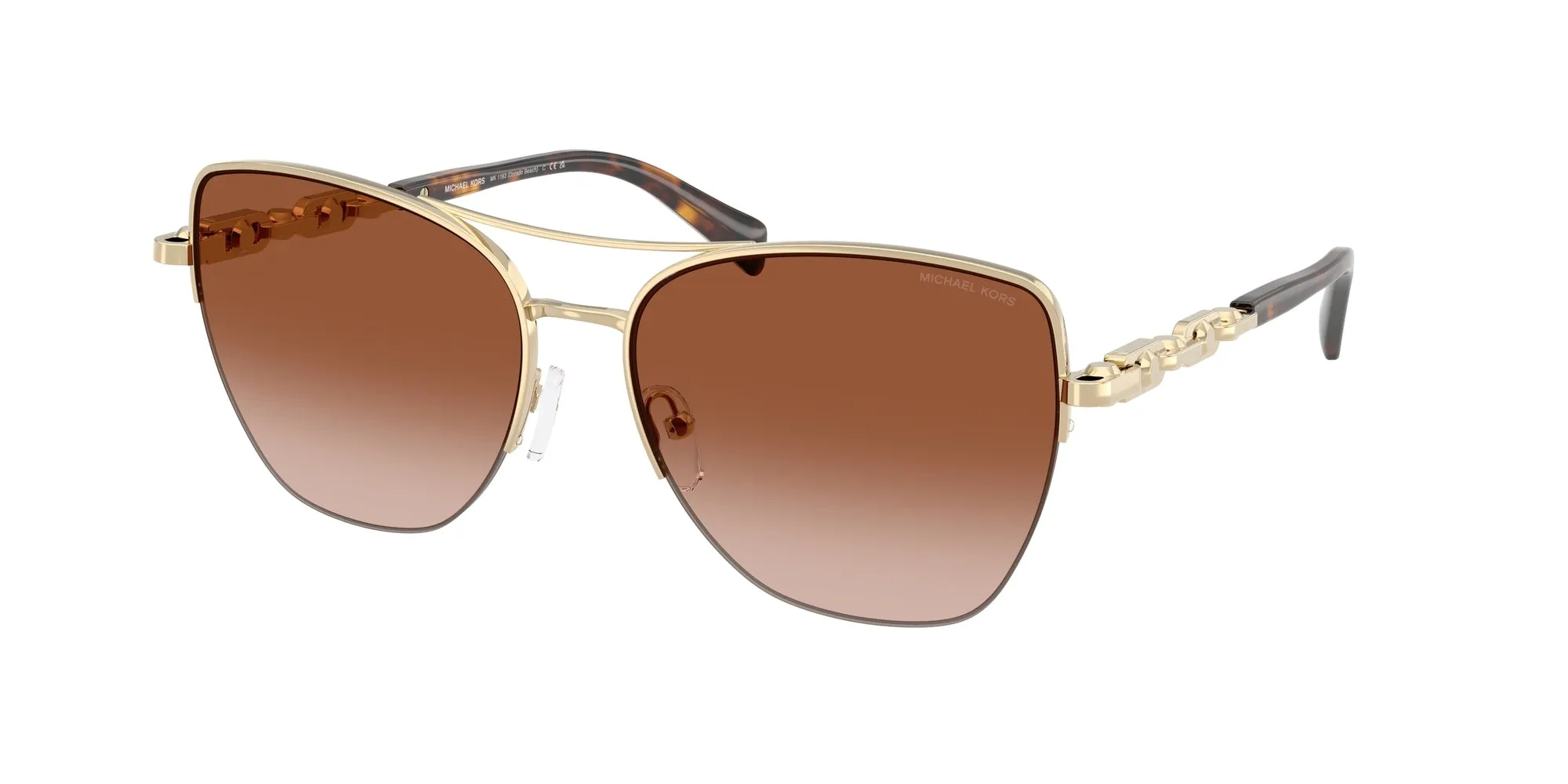 Michael Kors MK1163 DORADO BEACH 101413 Occhiali da sole Metallo Oro Marrone Squadrata Normale Sfumato - immagine 1