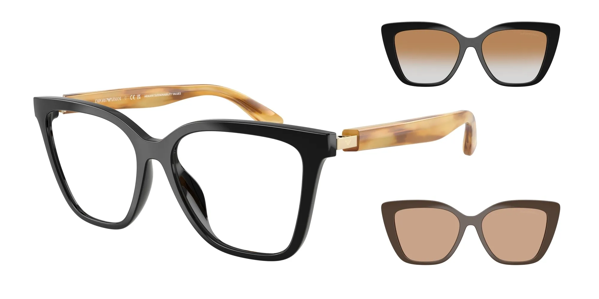 Emporio Armani EA4254U 62691W Occhiali da sole Iniettato Nero Trasparente Cat Eye Normale - immagine 1