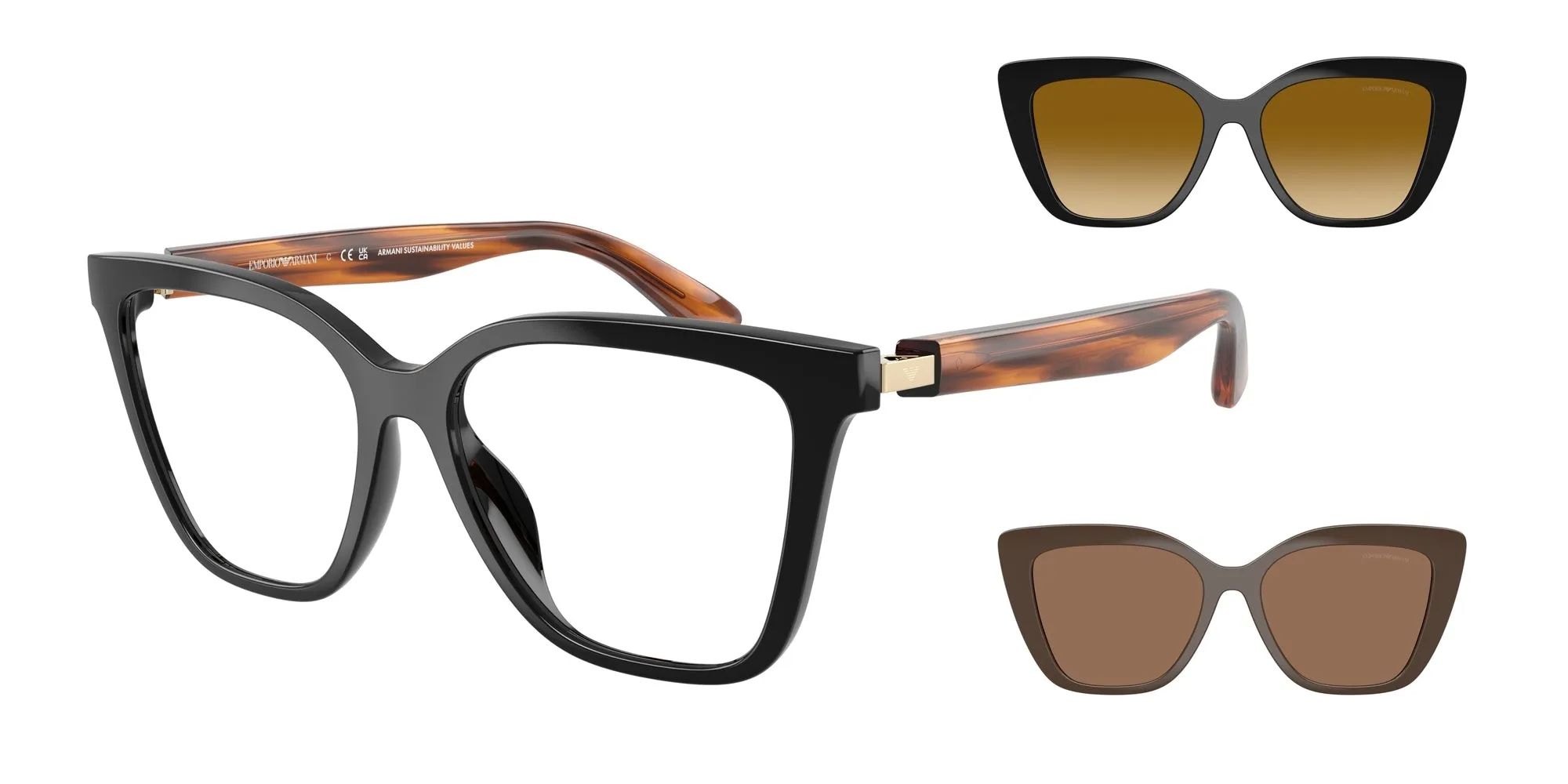 Emporio Armani EA4254U 62681W Occhiali da sole Iniettato Nero Trasparente Cat Eye Normale - immagine 1