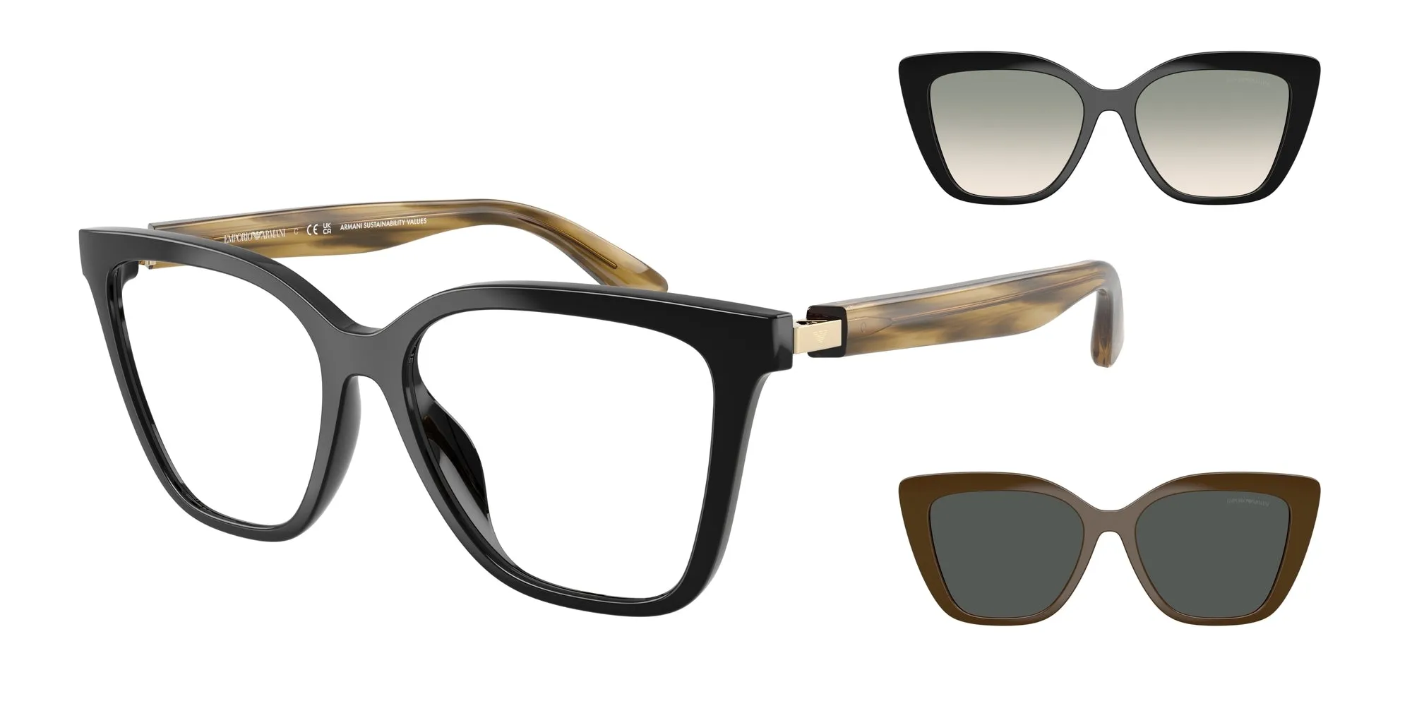 Emporio Armani EA4254U 62671W Occhiali da sole Iniettato Nero Trasparente Cat Eye Normale - immagine 1