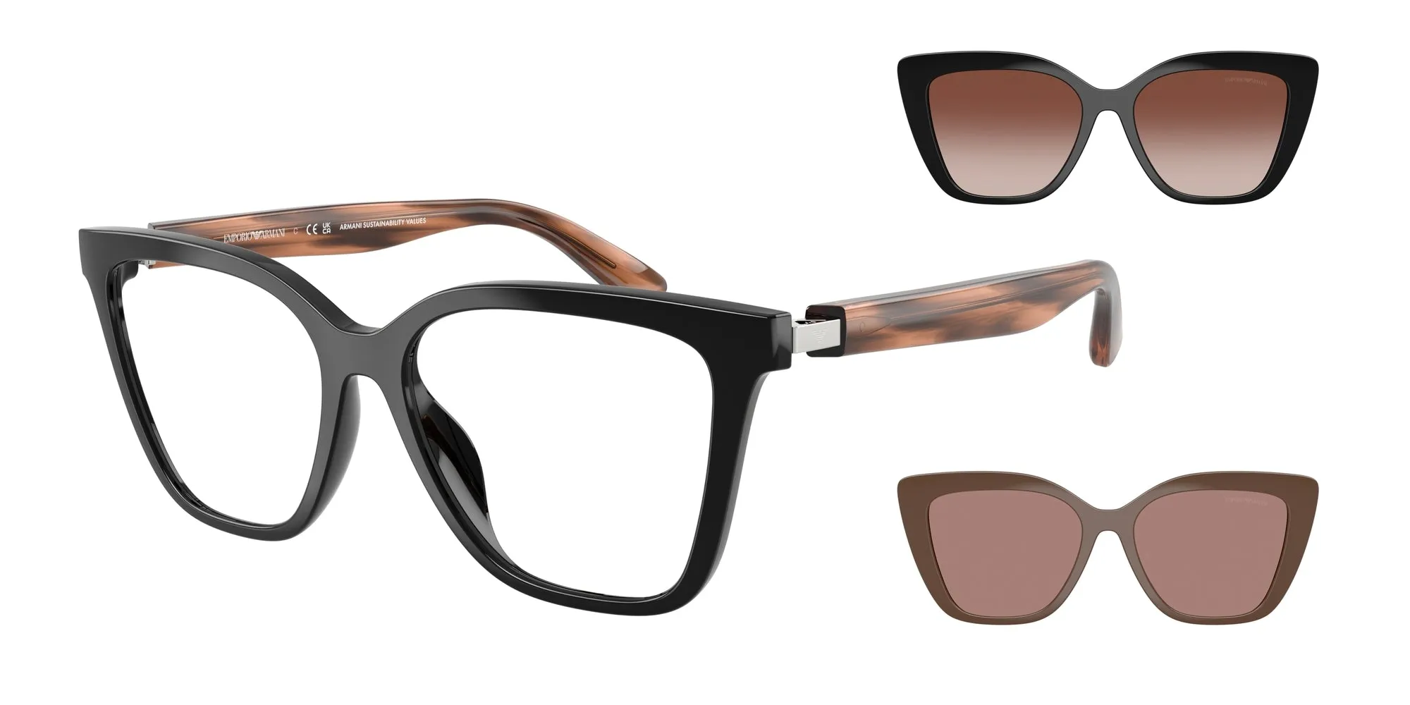 Emporio Armani EA4254U 62661W Occhiali da sole Iniettato Nero Trasparente Cat Eye Normale - immagine 1