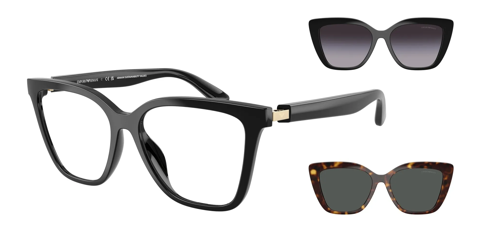 Emporio Armani EA4254U 50171W Occhiali da sole Iniettato Nero Trasparente Cat Eye Normale - immagine 1