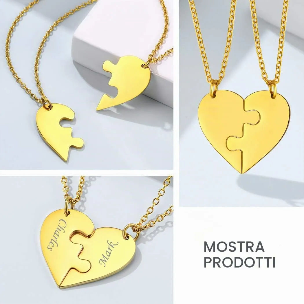 Suplight Collana Donna Personalizzata a Cuore Divisio con Nome in 2 pezzi collana oro donna Acciaio Inossidabile Collana Puzzle collana coppia personalizzata Regalo Natale San Valentino - immagine 4