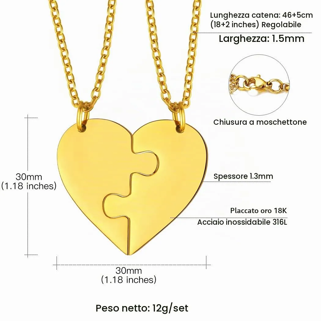 Suplight Collana Donna Personalizzata a Cuore Divisio con Nome in 2 pezzi collana oro donna Acciaio Inossidabile Collana Puzzle collana coppia personalizzata Regalo Natale San Valentino - immagine 6