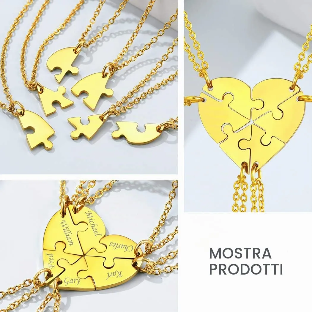 Suplight Collana Donna Personalizzata con Nome Collana Cuore Divoso Personalizzata collana donna oro Collana Puzzle 5 pezzi collana amica famiglia personalizzata Regalo Natale San Valentino - immagine 4