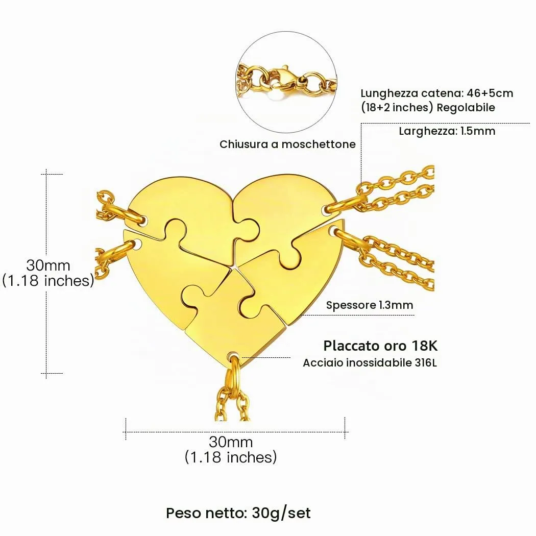 Suplight Collana Donna Personalizzata con Nome Collana Cuore Divoso Personalizzata collana donna oro Collana Puzzle 5 pezzi collana amica famiglia personalizzata Regalo Natale San Valentino - immagine 6