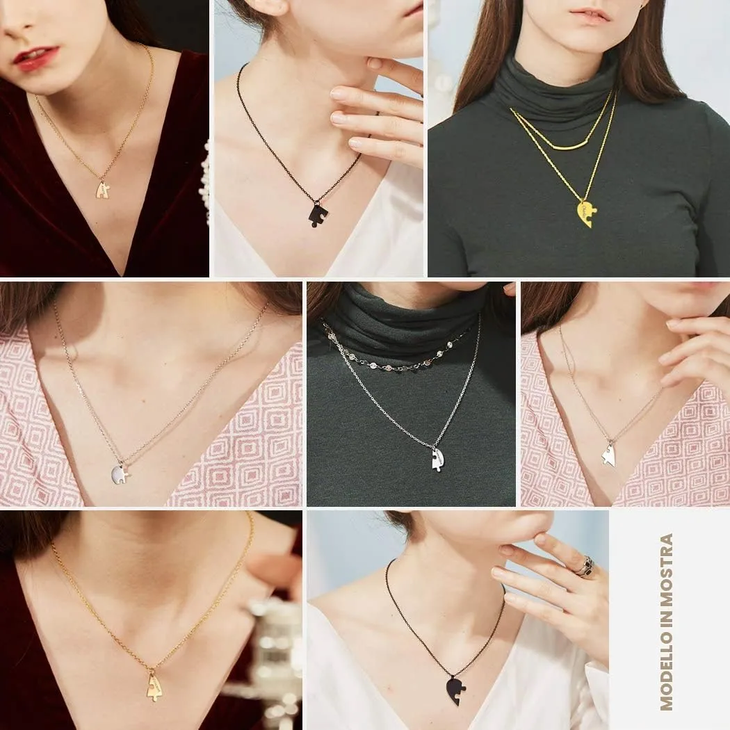 Suplight Collana da Donna Personalizzata a Cuore Divisio con Nome in Acciaio Inossidabile 2/3/4/5/6 pezzi Regalo BFF Famiglia Natale San Valentino - immagine 2