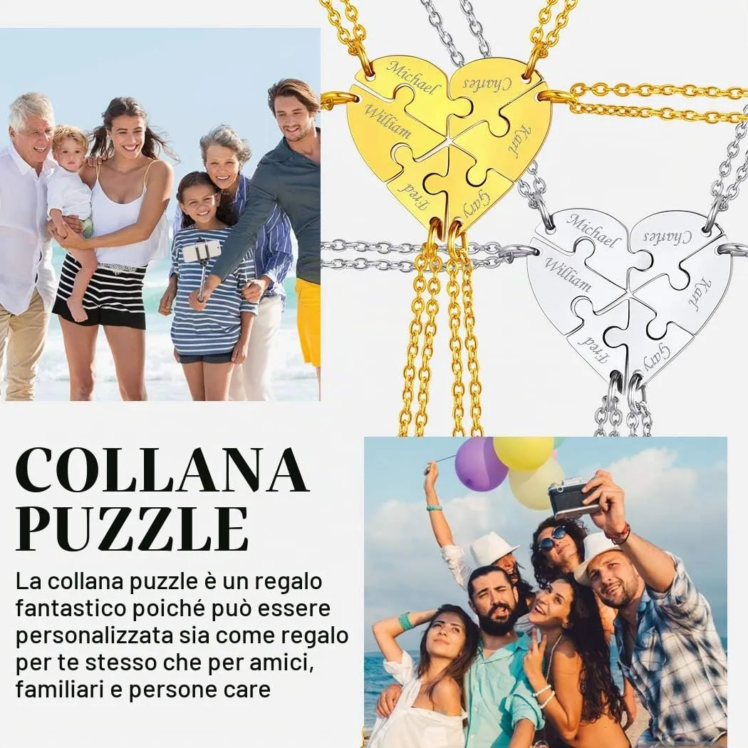 Suplight Collana da Donna Personalizzata a Cuore Divisio con Nome in Acciaio Inossidabile 2/3/4/5/6 pezzi Regalo BFF Famiglia Natale San Valentino - immagine 3