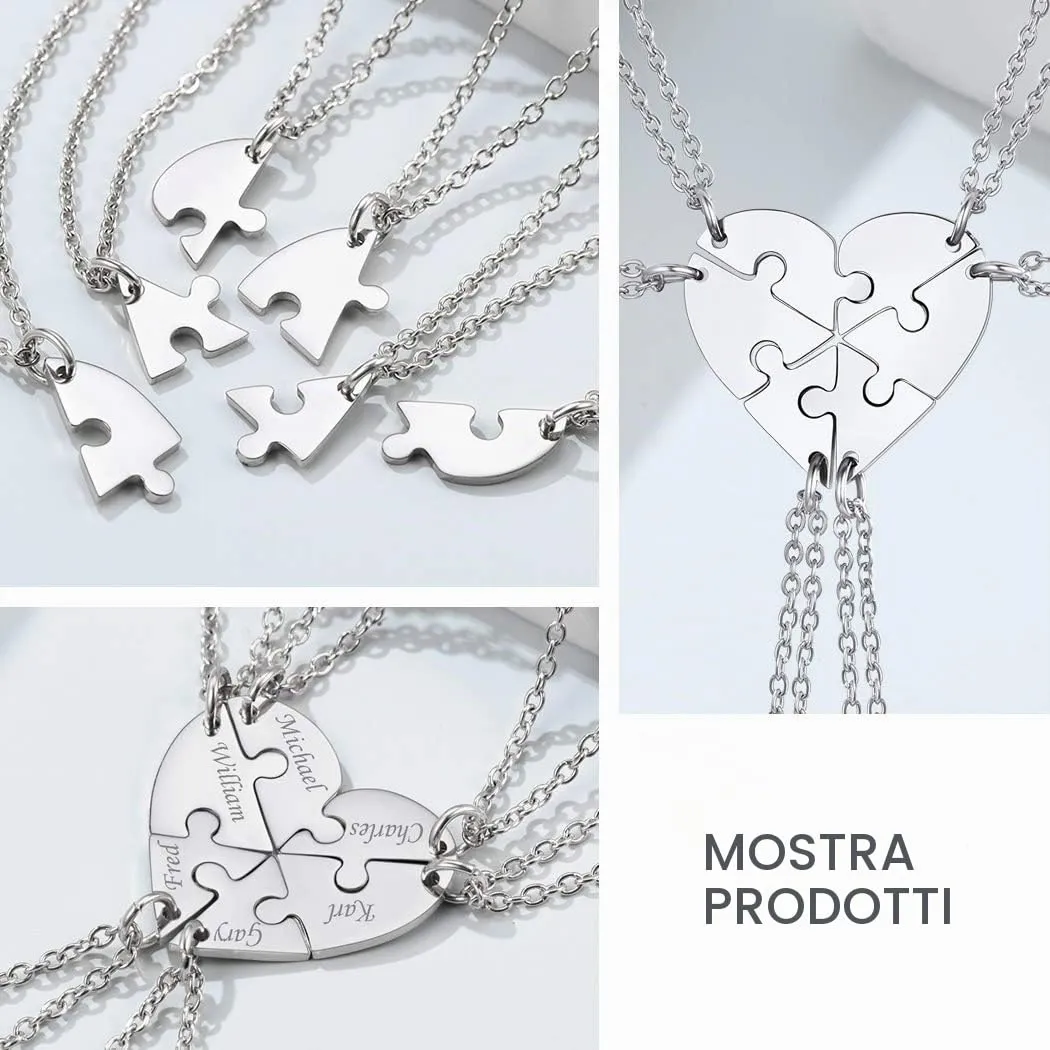 Suplight Collana da Donna Personalizzata a Cuore Divisio con Nome in Acciaio Inossidabile 2/3/4/5/6 pezzi Regalo BFF Famiglia Natale San Valentino - immagine 4