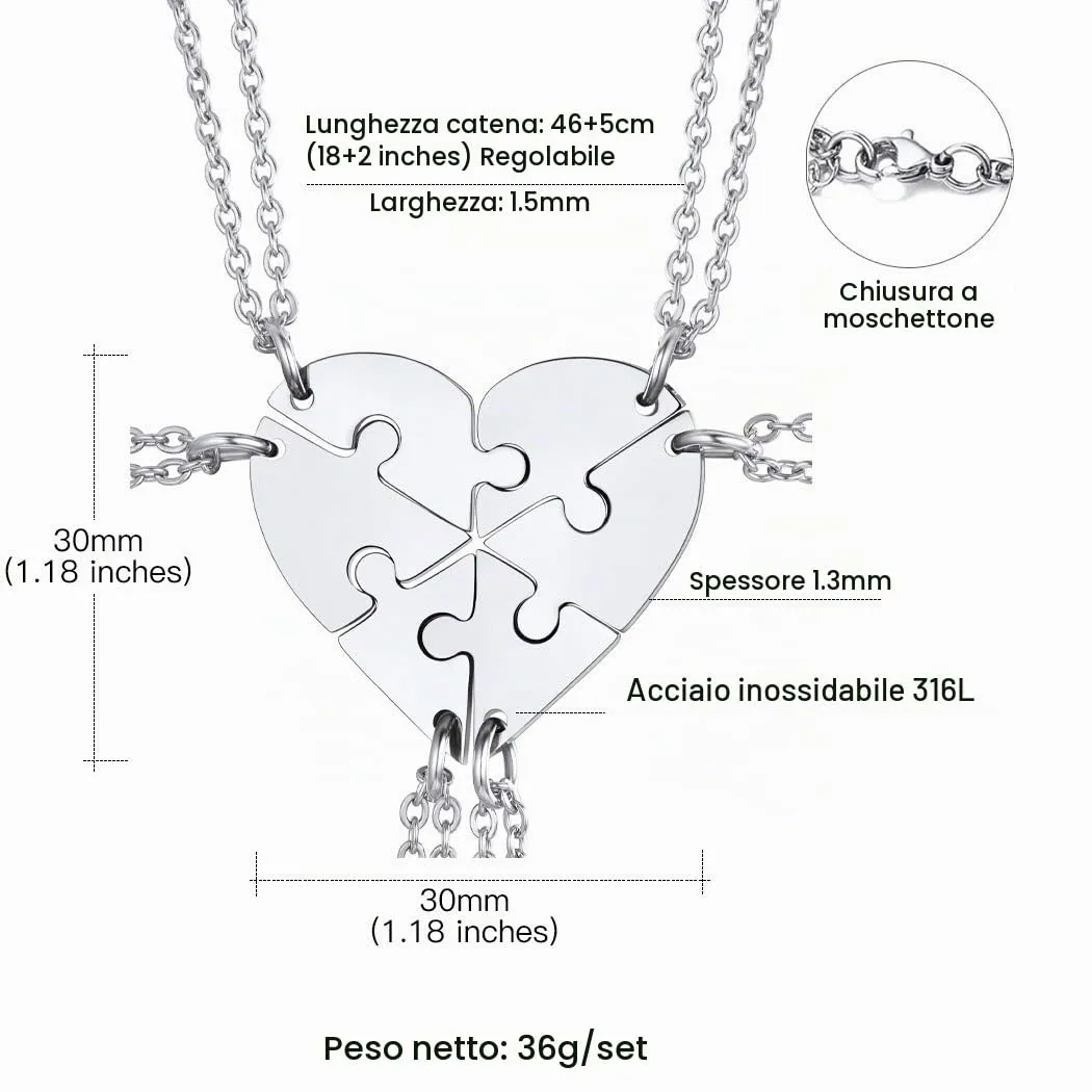 Suplight Collana da Donna Personalizzata a Cuore Divisio con Nome in Acciaio Inossidabile 2/3/4/5/6 pezzi Regalo BFF Famiglia Natale San Valentino - immagine 6