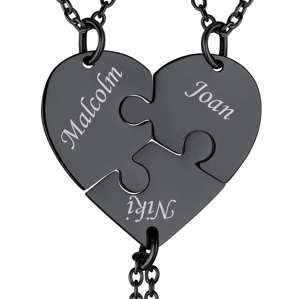 Suplight Collana Donna Personalizzata a Cuore Divisio con Nome in 3 pezzi collana nera donna Acciaio Inossidabile Collana Puzzle collana amica famiglia personalizzata Regalo Natale San Valentino - immagine 1