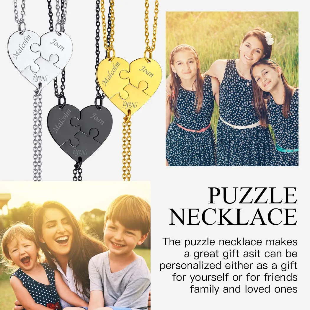 Suplight Collana Donna Personalizzata a Cuore Divisio con Nome in 3 pezzi collana nera donna Acciaio Inossidabile Collana Puzzle collana amica famiglia personalizzata Regalo Natale San Valentino - immagine 3
