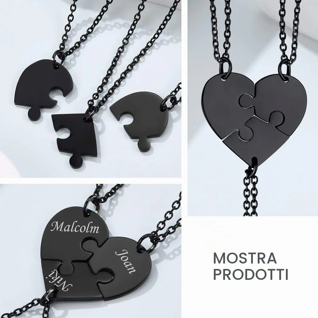 Suplight Collana Donna Personalizzata a Cuore Divisio con Nome in 3 pezzi collana nera donna Acciaio Inossidabile Collana Puzzle collana amica famiglia personalizzata Regalo Natale San Valentino - immagine 4