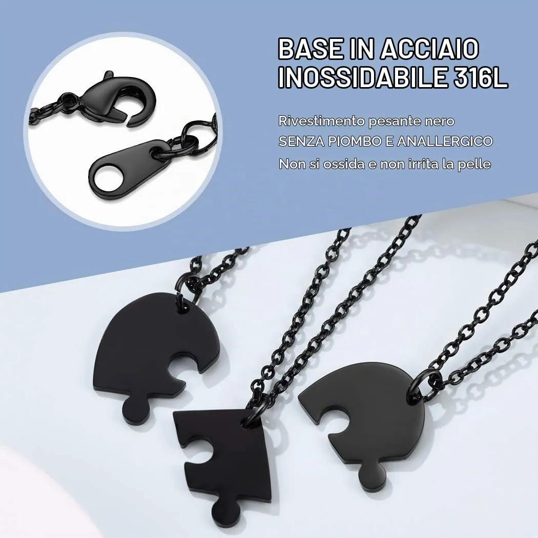 Suplight Collana Donna Personalizzata a Cuore Divisio con Nome in 3 pezzi collana nera donna Acciaio Inossidabile Collana Puzzle collana amica famiglia personalizzata Regalo Natale San Valentino - immagine 5