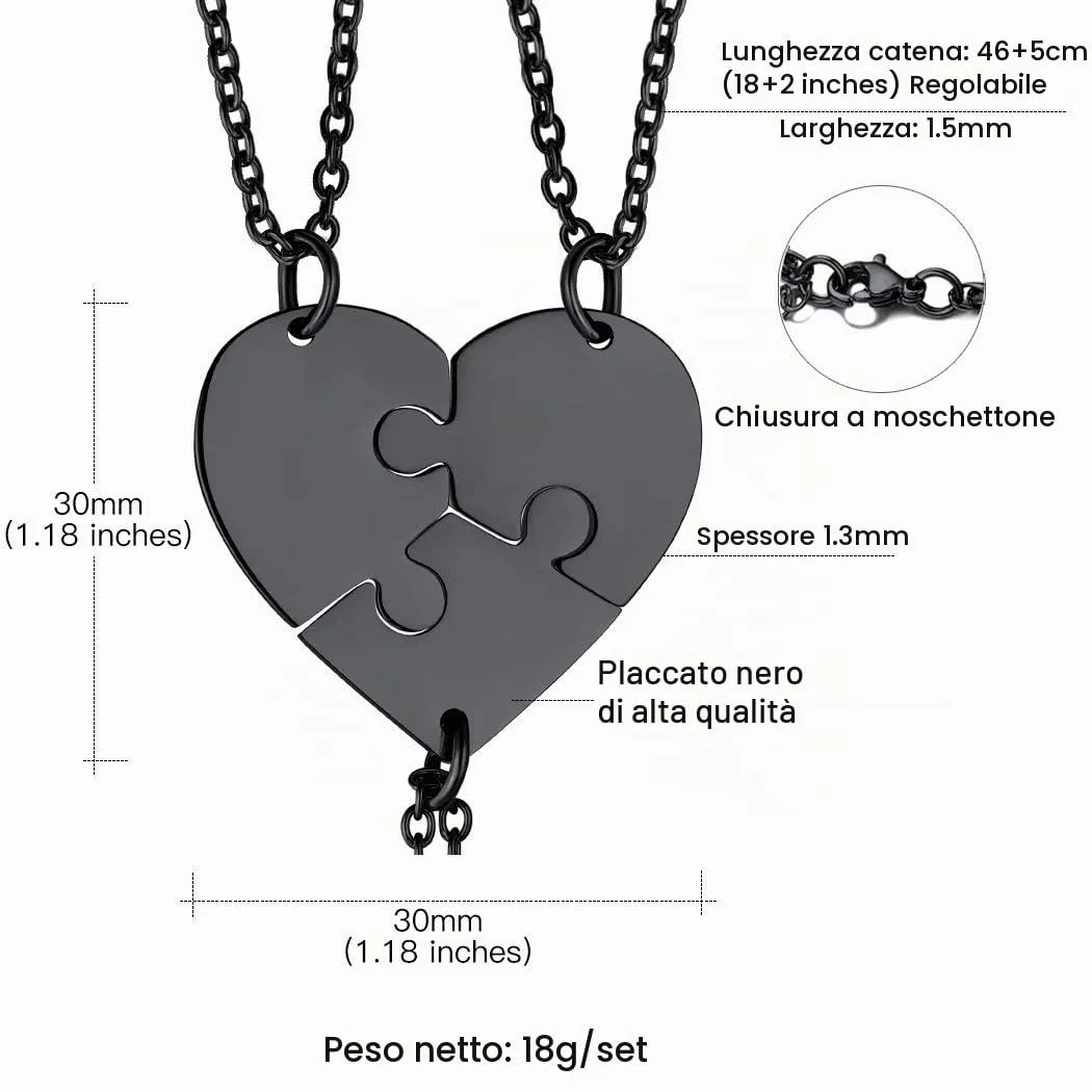 Suplight Collana Donna Personalizzata a Cuore Divisio con Nome in 3 pezzi collana nera donna Acciaio Inossidabile Collana Puzzle collana amica famiglia personalizzata Regalo Natale San Valentino - immagine 6