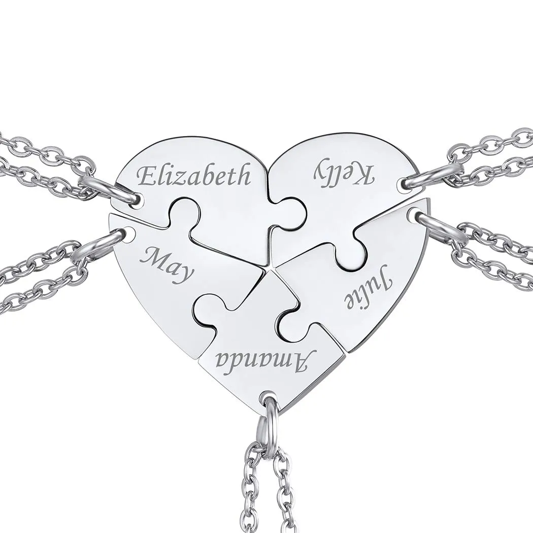 Suplight Collana da Donna Personalizzata a Cuore Divisio con Nome in Acciaio Inossidabile 2/3/4/5/6 pezzi Regalo BFF Famiglia Natale San Valentino - immagine 1