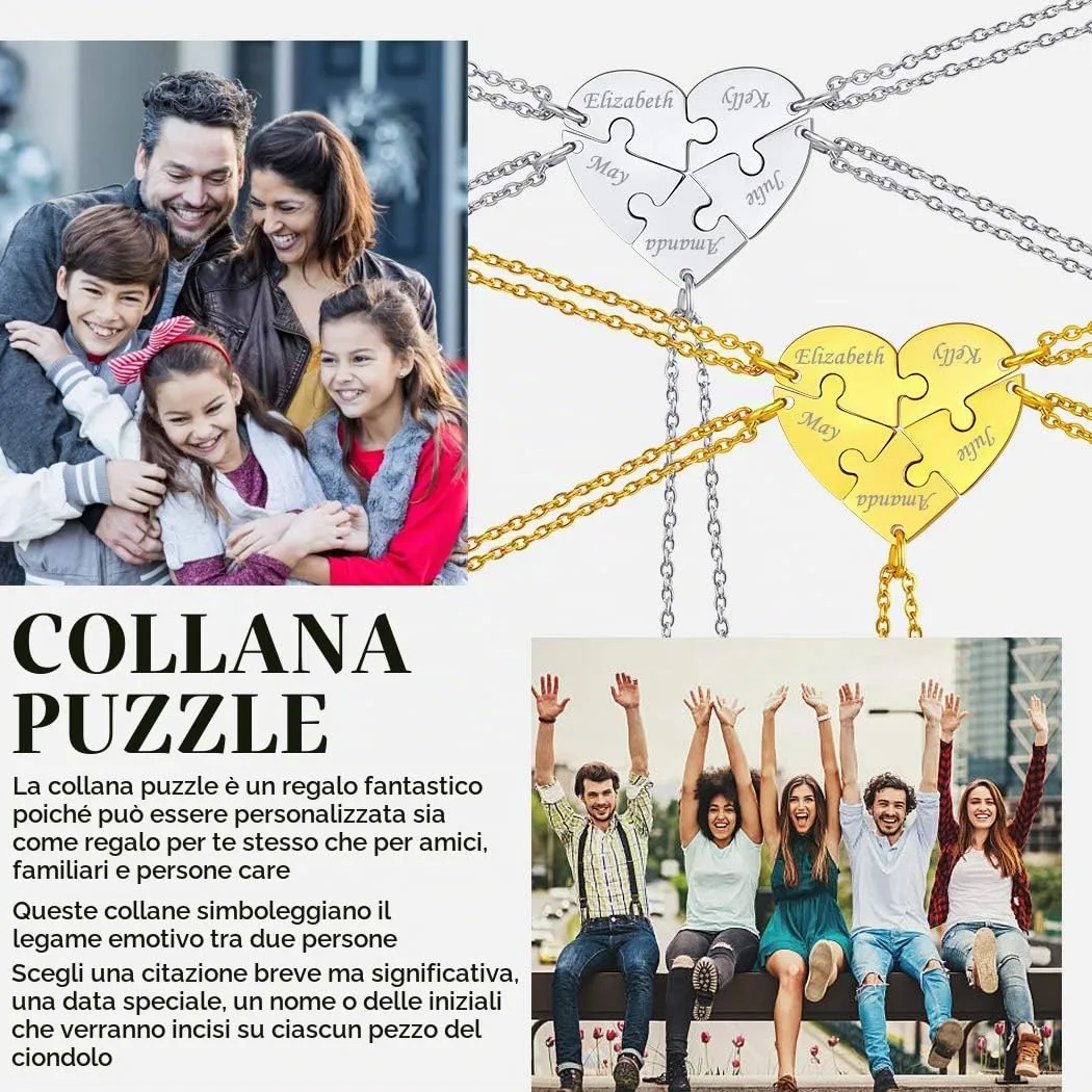 Suplight Collana da Donna Personalizzata a Cuore Divisio con Nome in Acciaio Inossidabile 2/3/4/5/6 pezzi Regalo BFF Famiglia Natale San Valentino - immagine 3