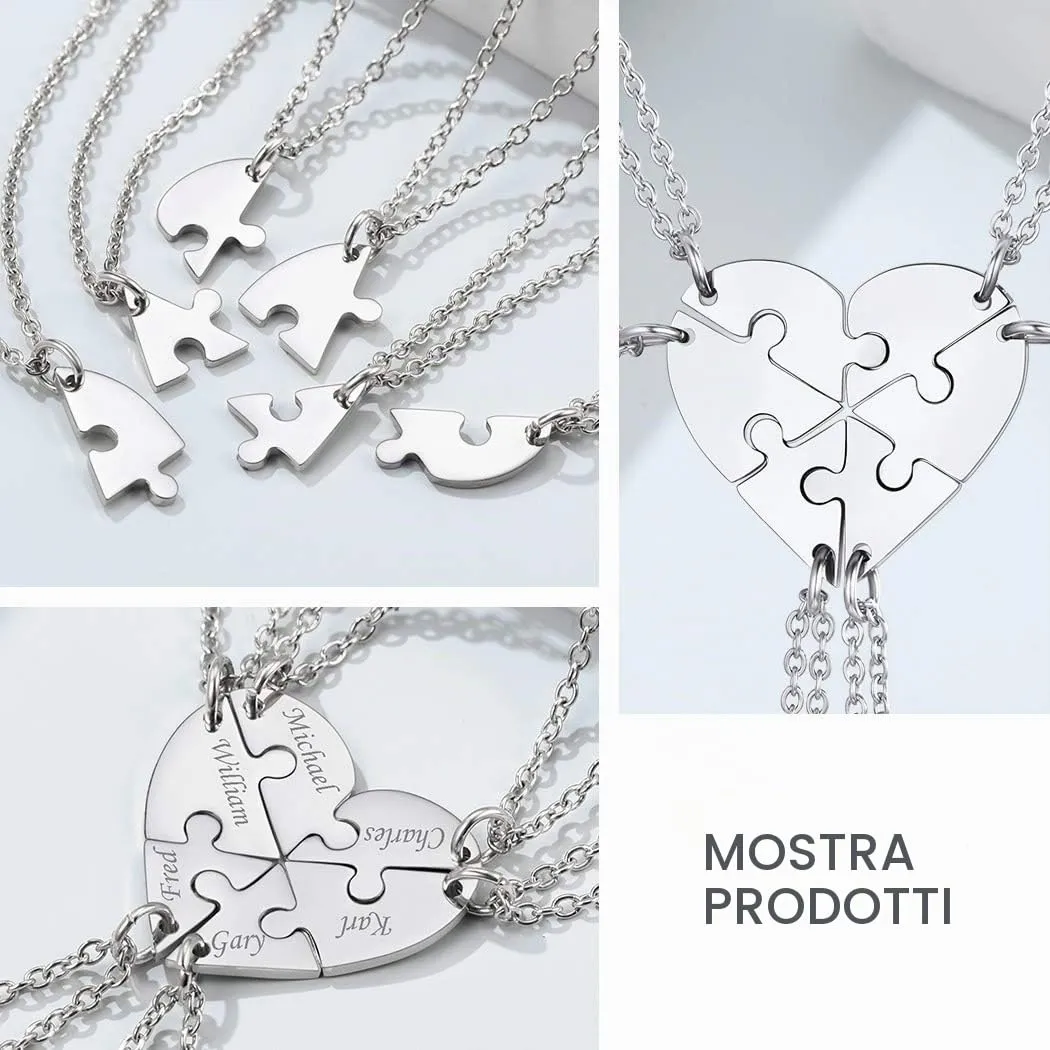 Suplight Collana da Donna Personalizzata a Cuore Divisio con Nome in Acciaio Inossidabile 2/3/4/5/6 pezzi Regalo BFF Famiglia Natale San Valentino - immagine 4