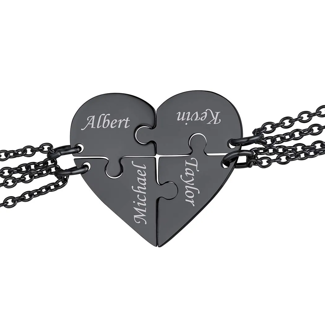 Suplight Collana Donna Personalizzata a Cuore Divisio con Nome in 4 pezzi collana nera donna Acciaio Inossidabile Collana Puzzle collana amica famiglia personalizzata Regalo Natale San Valentino - immagine 1
