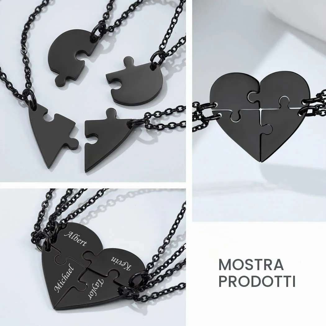 Suplight Collana Donna Personalizzata a Cuore Divisio con Nome in 4 pezzi collana nera donna Acciaio Inossidabile Collana Puzzle collana amica famiglia personalizzata Regalo Natale San Valentino - immagine 4