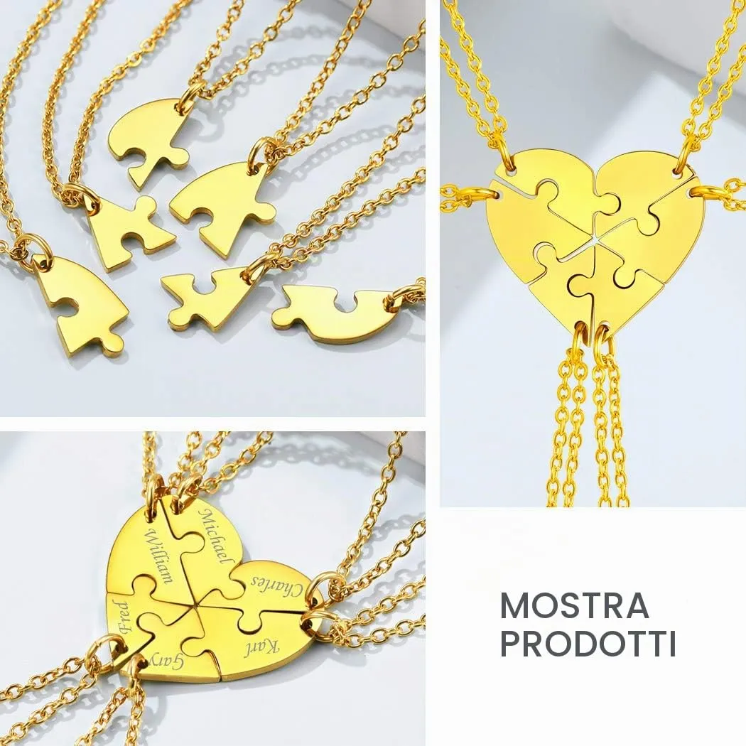 Suplight Collana Donna Personalizzata con Nome Collana Cuore Divoso Personalizzata collana donna oro Collana Puzzle 6 pezzi collana amica famiglia personalizzata Regalo Natale San Valentino - immagine 4