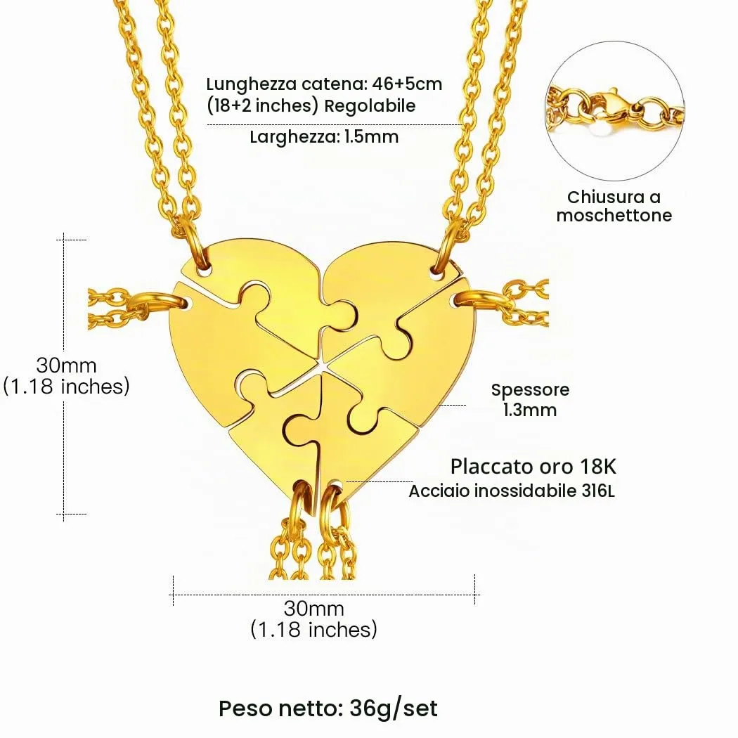Suplight Collana Donna Personalizzata con Nome Collana Cuore Divoso Personalizzata collana donna oro Collana Puzzle 6 pezzi collana amica famiglia personalizzata Regalo Natale San Valentino - immagine 6