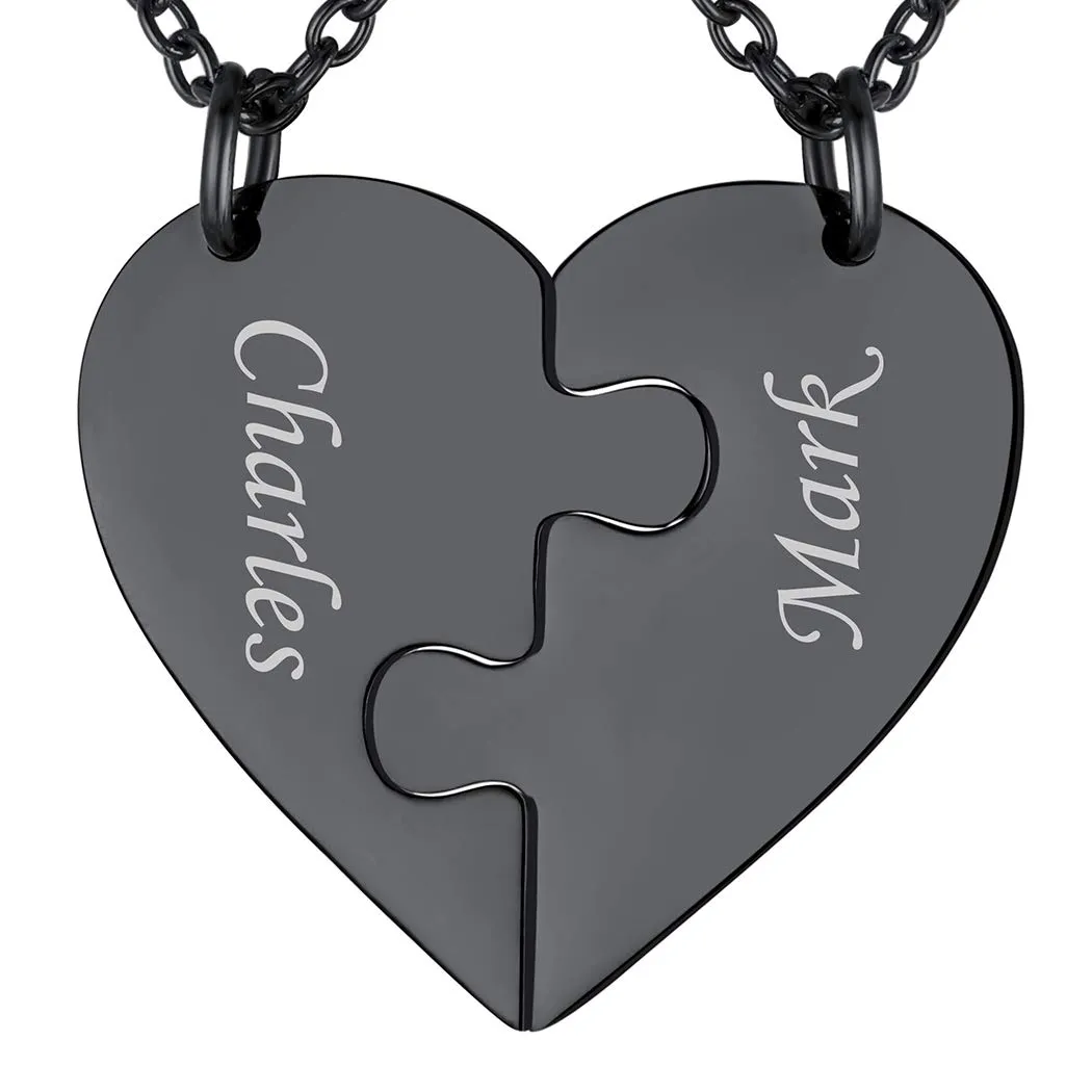 Suplight Collana Donna Personalizzata a Cuore Divisio con Nome in 2 pezzi collana nera donna Acciaio Inossidabile Collana Puzzle collana coppia personalizzata Regalo Natale San Valentino - immagine 1