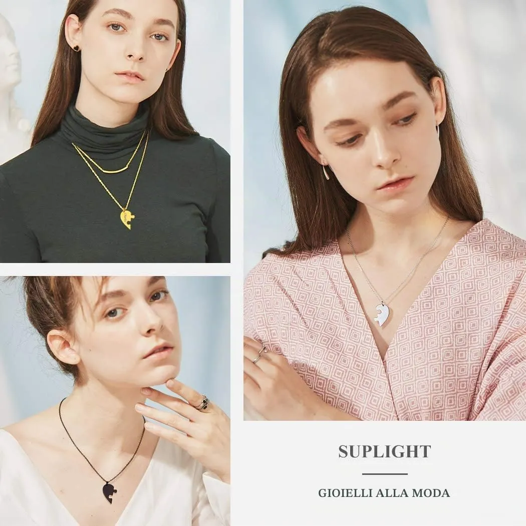 Suplight Collana Donna Personalizzata a Cuore Divisio con Nome in 2 pezzi collana nera donna Acciaio Inossidabile Collana Puzzle collana coppia personalizzata Regalo Natale San Valentino - immagine 2
