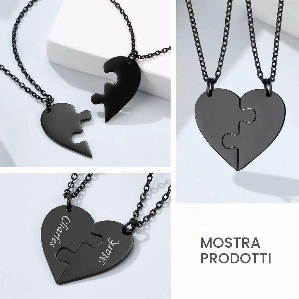Suplight Collana Donna Personalizzata a Cuore Divisio con Nome in 2 pezzi collana nera donna Acciaio Inossidabile Collana Puzzle collana coppia personalizzata Regalo Natale San Valentino - immagine 4